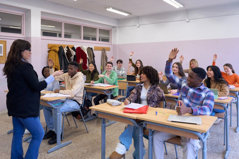 Active learning classroom with engaged students